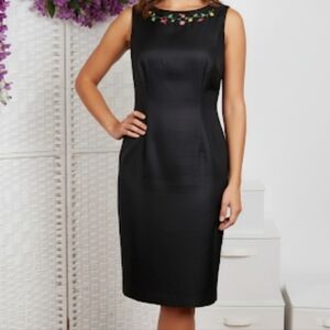 Talbots black silk embroidered sheath dress​